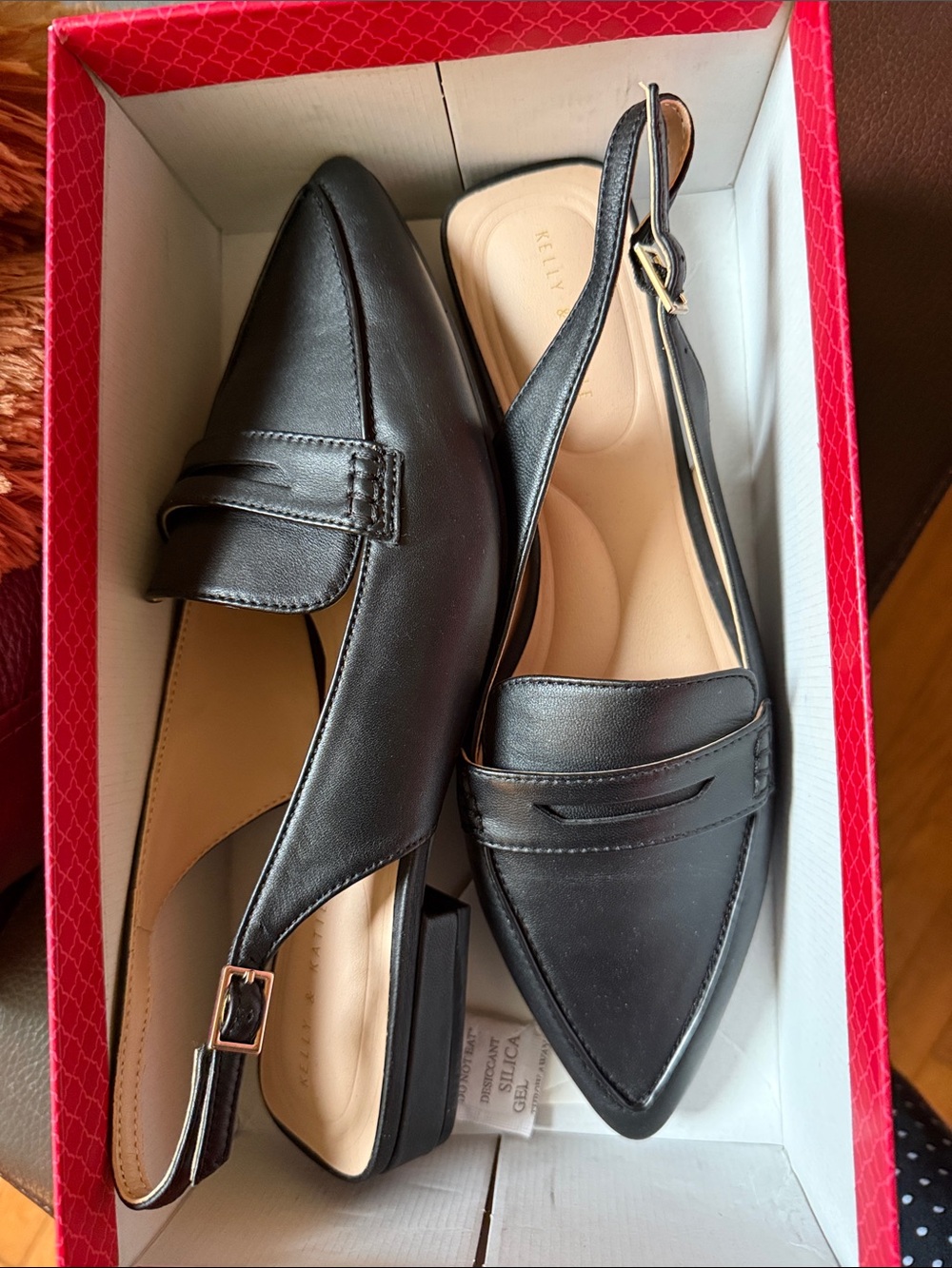 Kelly & Katie Black Pointed Slingback Loafers with Penny Strap